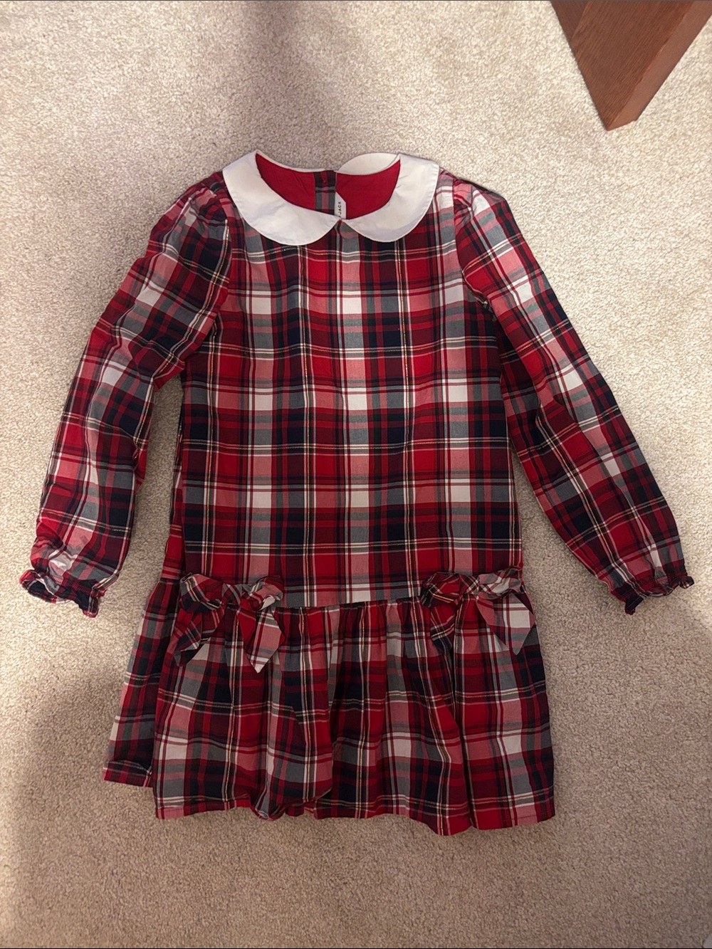 Janie and Jack Girls Red Plaid Peter Pan Collar Drop Waisted Dress Size 7